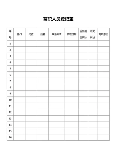 离职人员登记表word模板