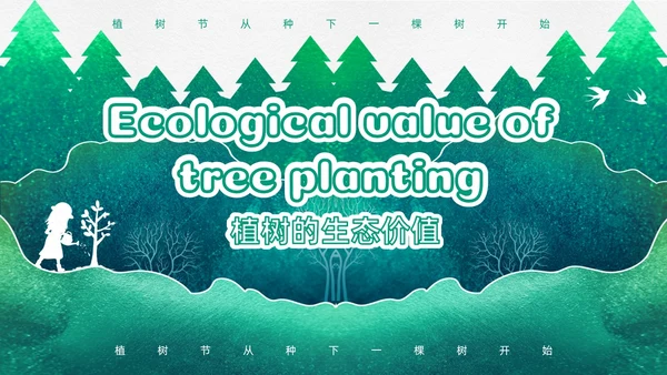 绿色渐变鎏金剪影312植树节英文介绍课件PPT