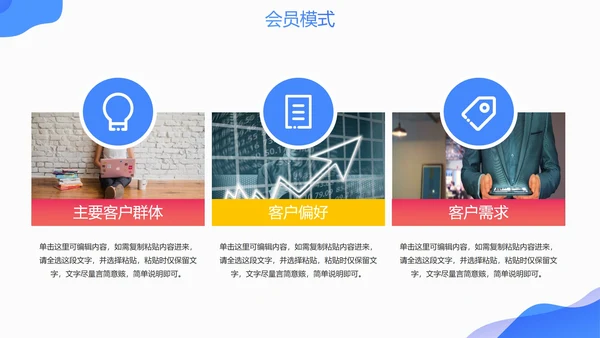 商务简约扁平蓝色渐变会员营销方案PPT模板