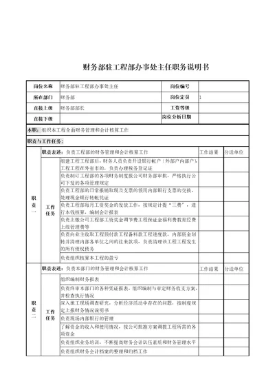 财务部驻项目部办事处主任岗位说明书