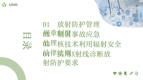 绿色简约形状放射防护培训主题PPT模板安全培训