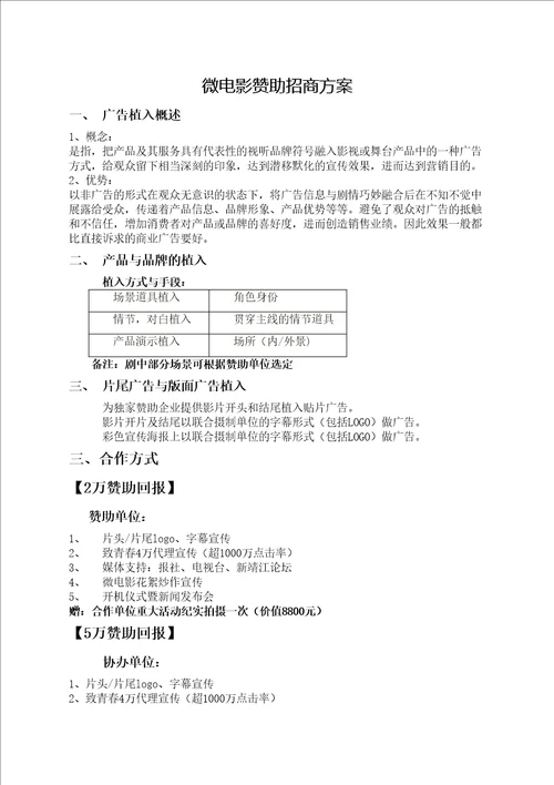 微电影招商方案简介