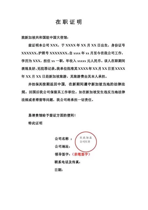 新加坡签证办理材料包-Word范文