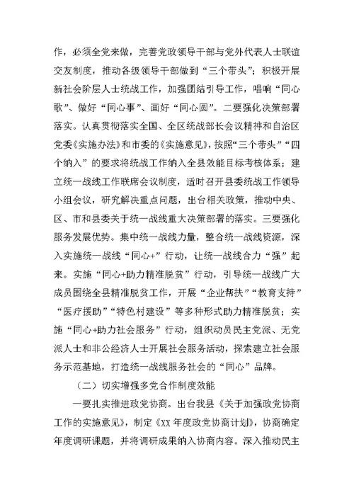 XX年统战工作会议发言稿