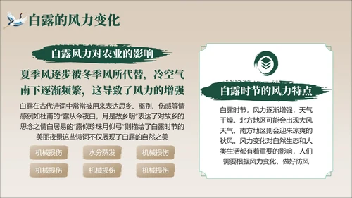 褐绿色中国风白露节气学校主题班会PPT模板