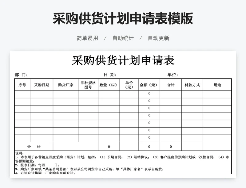 采购供货计划申请表模版