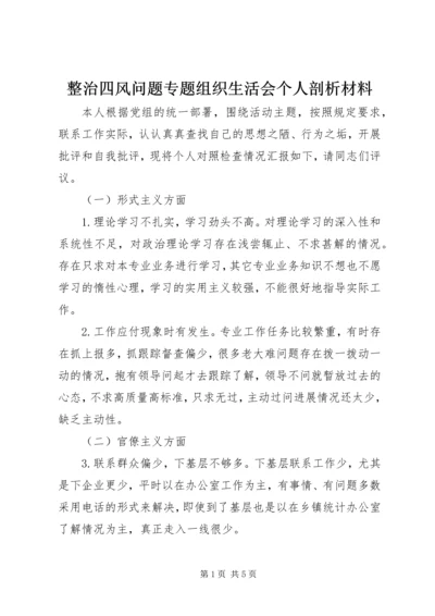 整治四风问题专题组织生活会个人剖析材料.docx