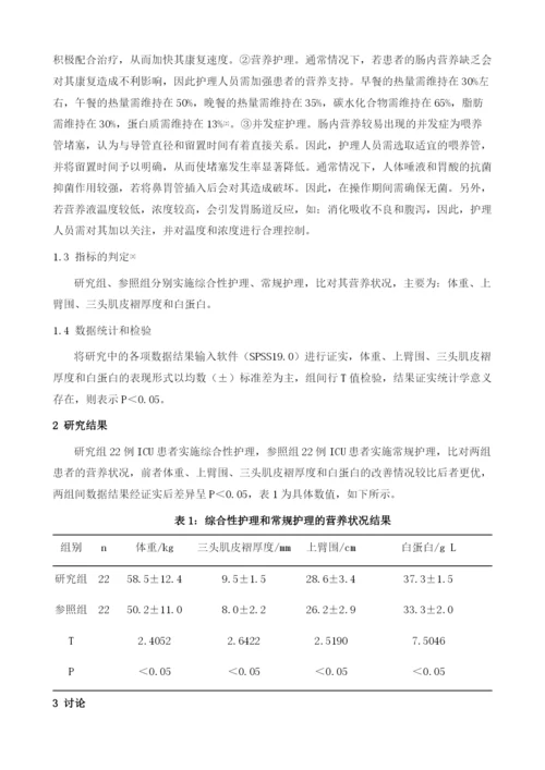 综合性护理对加强ICU患者肠内营养支持的应用评价.docx