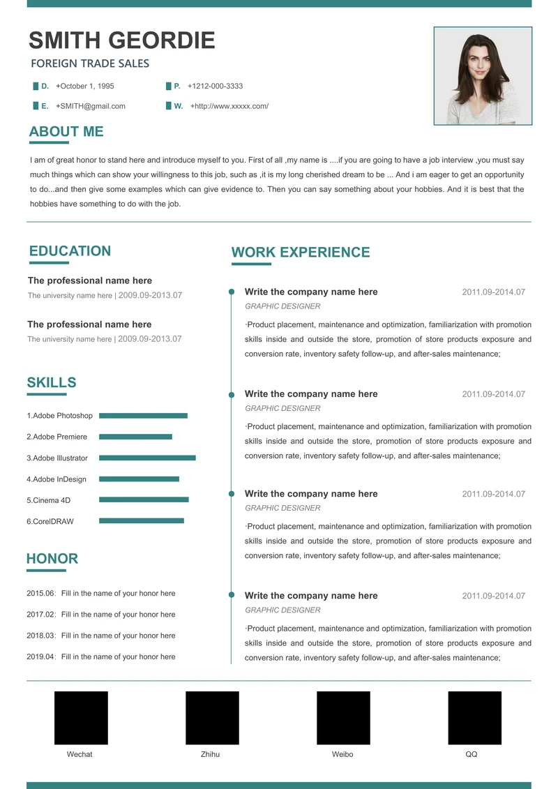 外贸岗位简洁英文简历