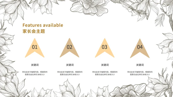 黄色古风线稿花卉家长会PPT模板