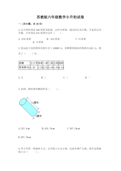 苏教版六年级数学小升初试卷附答案（夺分金卷）.docx