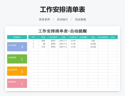 工作安排清单表