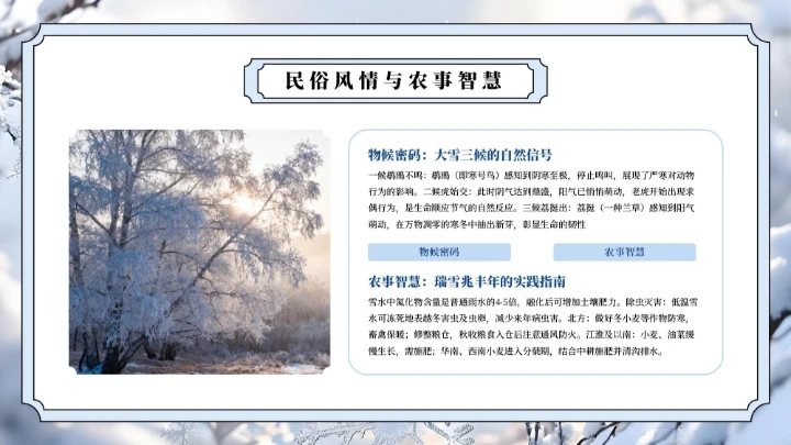 蓝色中国风大雪节气介绍通用PPT模板