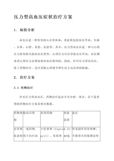 压力型高血压症状治疗方案