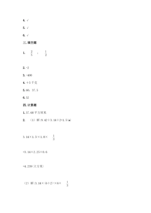 人教版六年级下册数学期末测试卷及答案(精选题).docx