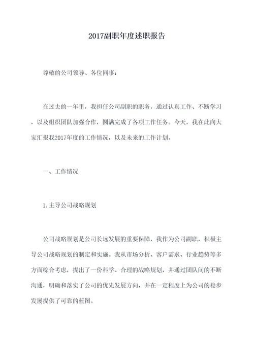 2017副职年度述职报告