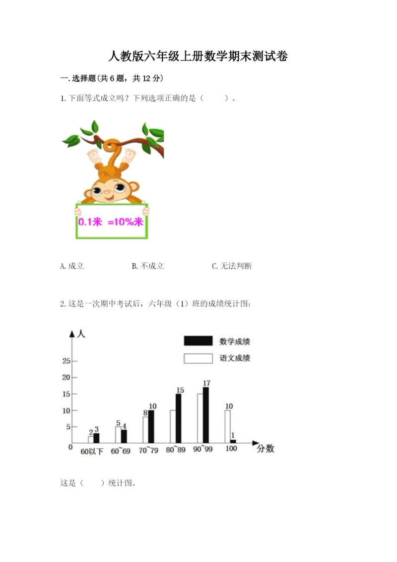 人教版六年级上册数学期末测试卷及参考答案【精练】.docx