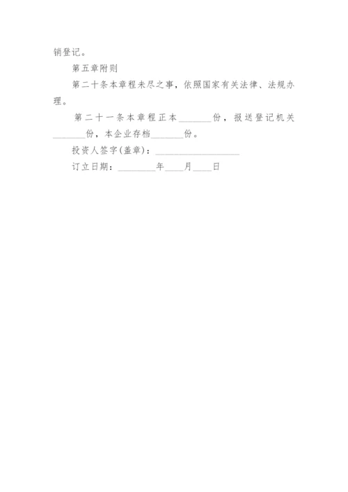 个人独资企业公司章程.docx
