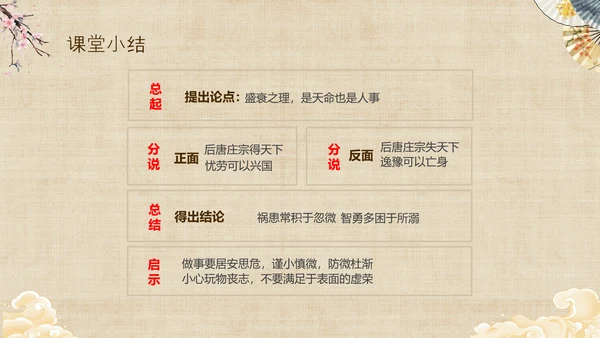 黄色中国风扇子八年级下册语文课件五代史伶官传序课件PPT