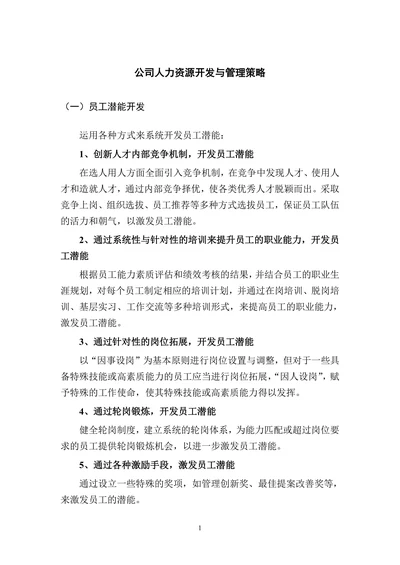 公司人力资源开发与管理策略