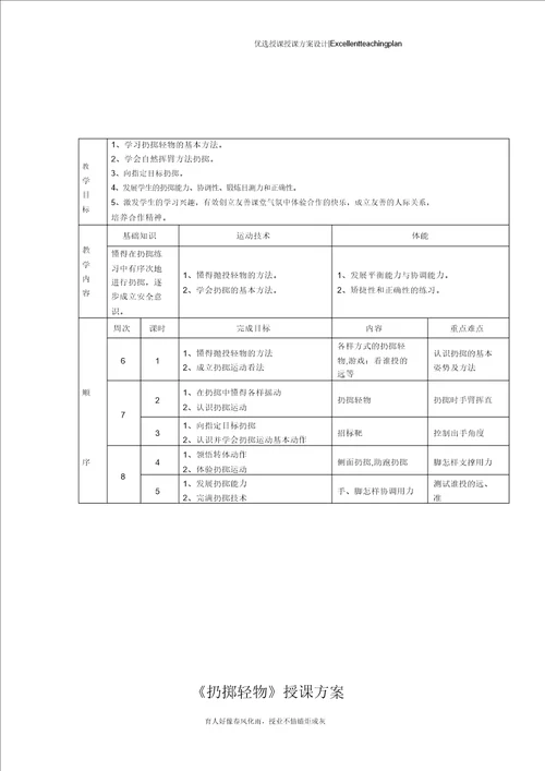 小学二年级投掷轻物教学设计新部编版