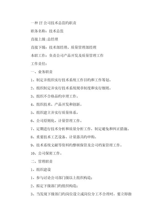 2022年技术总监岗位职责