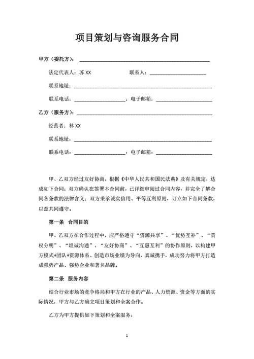 项目策划与咨询服务合同