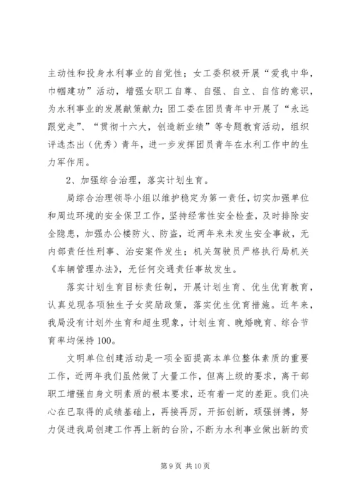 县水利局机关创建省级文明单位的自查报告 (9).docx