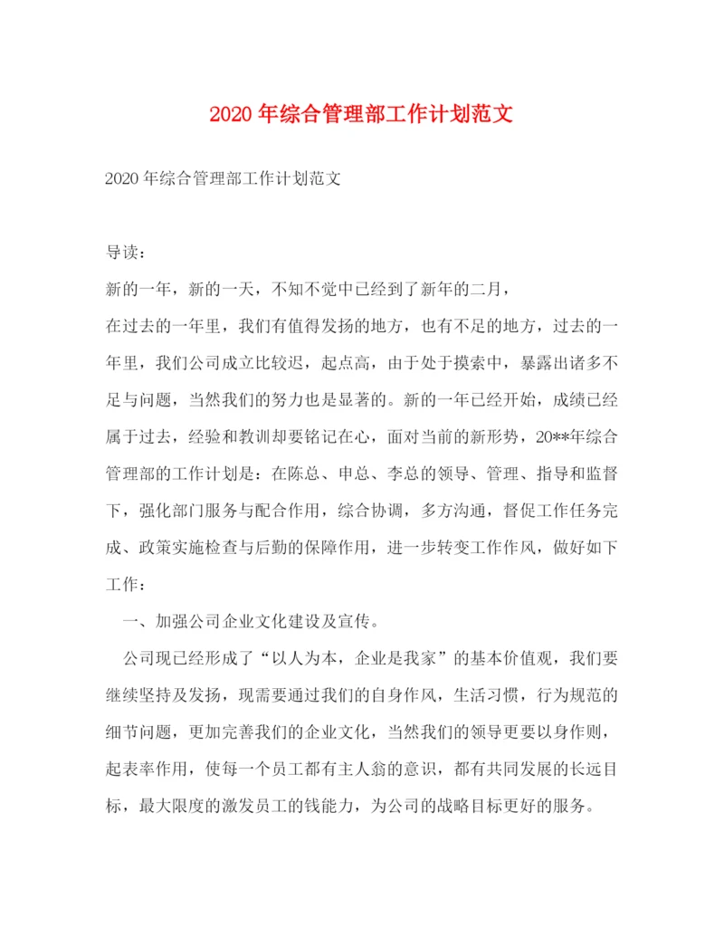 精编之年综合管理部工作计划范文.docx