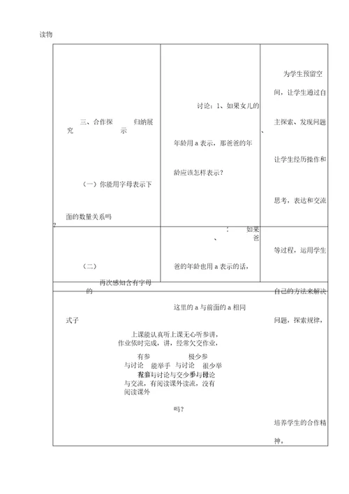 用字母表格示数教学课件及反思