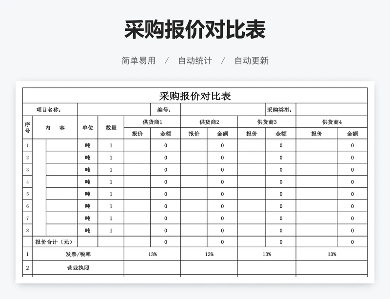采购报价对比表