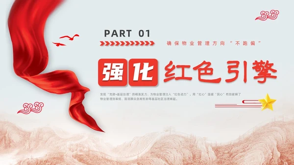 红色水彩简约党建引领红色物业党课PPT课件