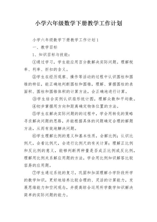 小学六年级数学下册教学工作计划.docx