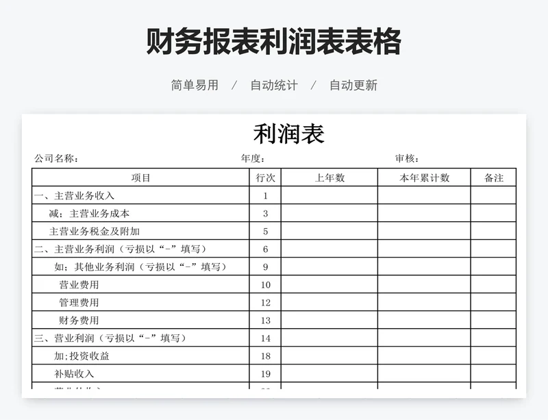 财务报表利润表表格