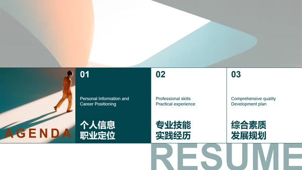 橙青渐变色杂志风个人简历PPT模板