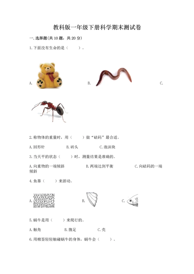 教科版一年级下册科学期末测试卷【名师推荐】.docx