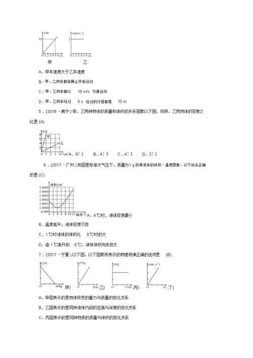 云南专版2019届中考物理题型复习一选择填空重难题