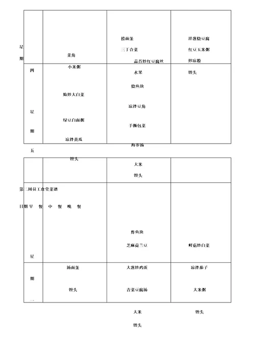 一个月员工食堂菜谱