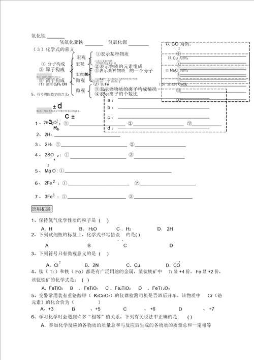 初中化学用语专题复习