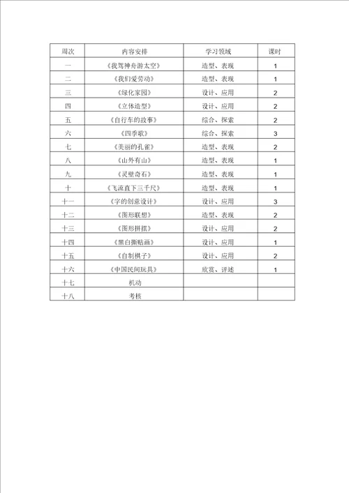 浙美版小学三年级上册美术教学计划及进度表