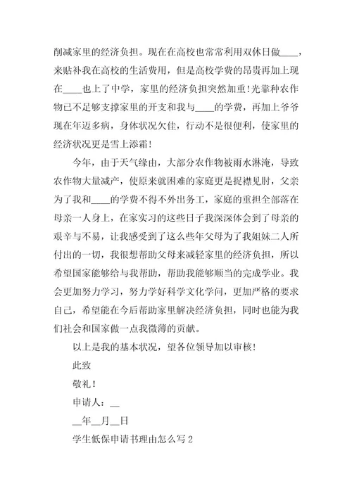 2024年学生低保申请书理由怎么写五篇