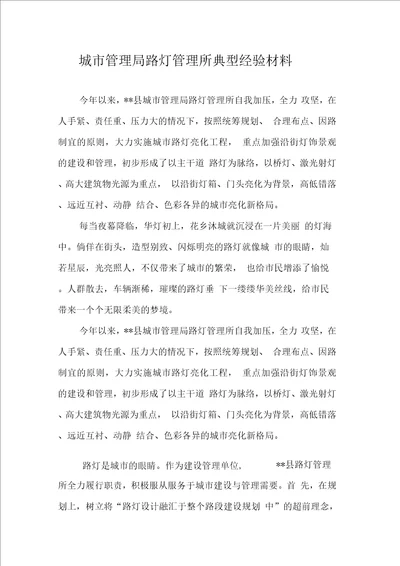 城市管理局路灯管理所典型经验材料