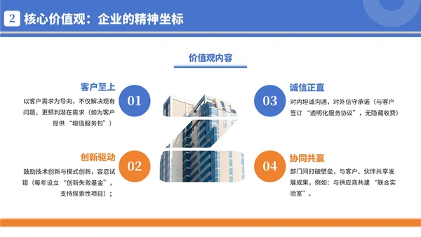 蓝橙色简约商务风企业文化宣导PPT模板