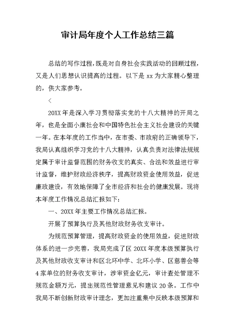 审计局年度个人工作总结三篇范文