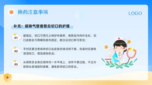 蓝色卡通气管切开换药流程PPT模板宣传PPT动态PPT