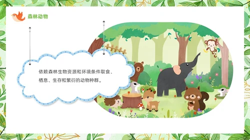 绿色可爱卡通风认识小动物知识介绍PPT世界动物日
