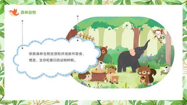 绿色可爱卡通风认识小动物知识介绍PPT世界动物日
