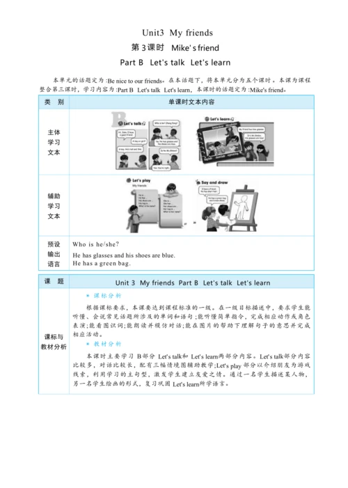 Unit 3 My friends Part B Let's talk Let's  learn大单
