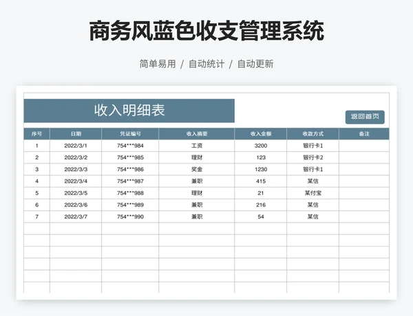 商务风蓝色收支管理系统