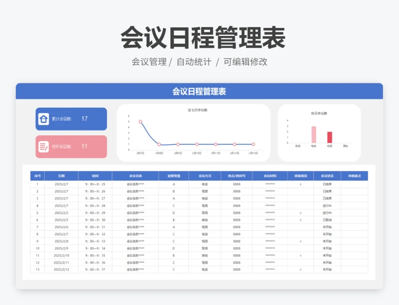 会议日程管理表